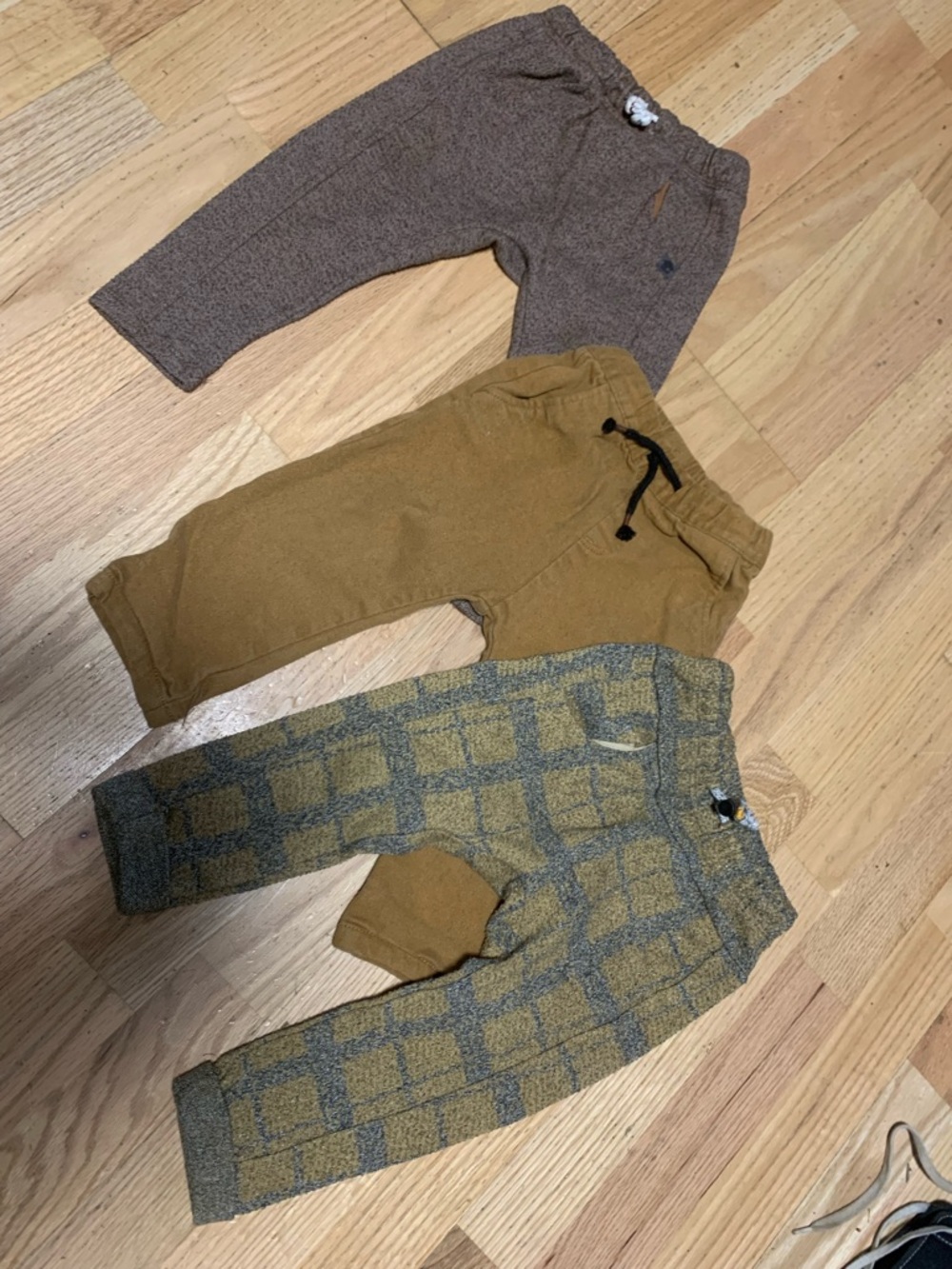 Zara Kids 18-24mo Knit Plaid Jogger Pants - Mustard & Brown lot of 3